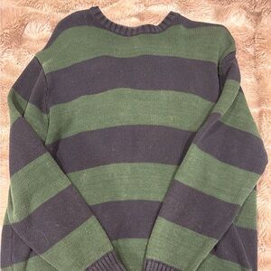 brandy melville green and navy striped sweater